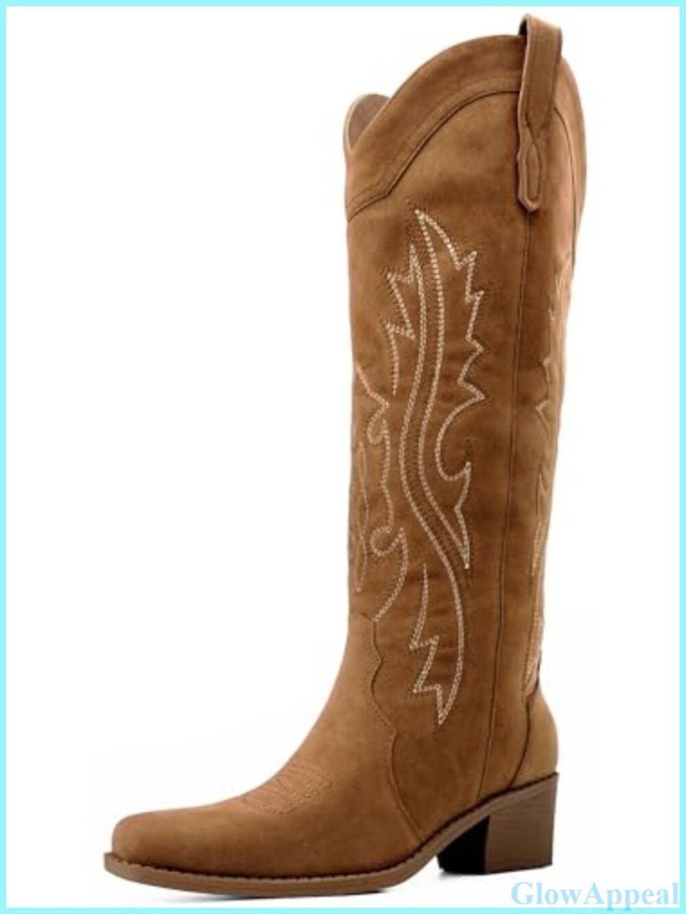 Wide Calf Knee High Cowboy Boots Embroidered Western Square Toe